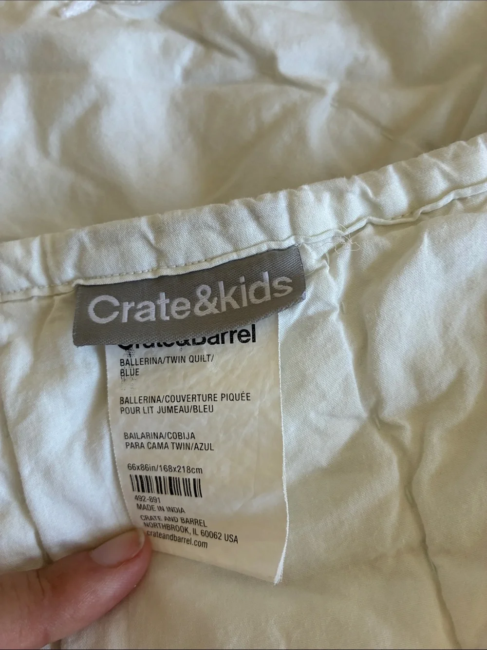 Crate&Barrel White Quilt with Pink and Teal Princess Appliqué